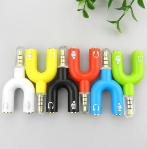 3.5mm Earphone Adapter Double Jack U Type Converter Plug
