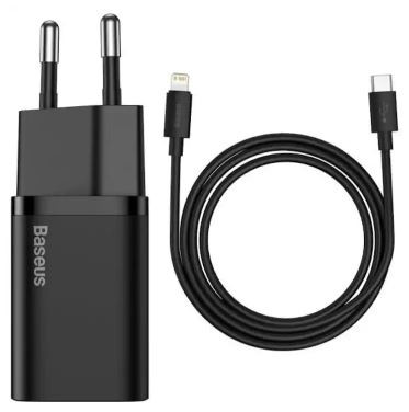 Baseus Super Si Quick Charger 1C 20W with Type-C to Lightning Cable -Black