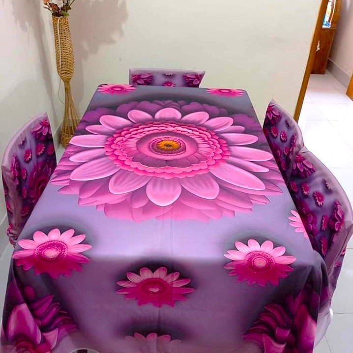 3D Print Dining table Cloth and 06 pieces chair cover Full Set-04