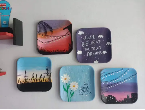 9'' Square Flat Areca Leaf Plate -5 pcs  ( without Painting )