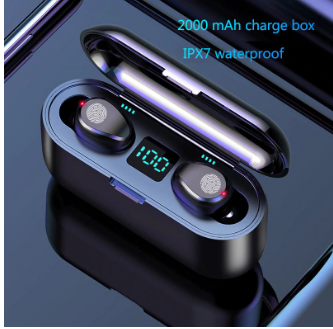 TWS Wireless Earphone LED Display Sports Wireless Headset With Microphone - Black